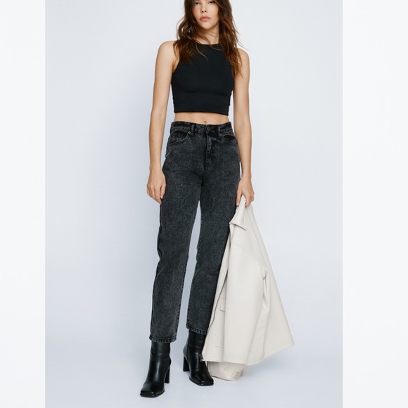 Nasty Gal Denim - NASTY GAL black acid wash, straight leg high rise, jeans
